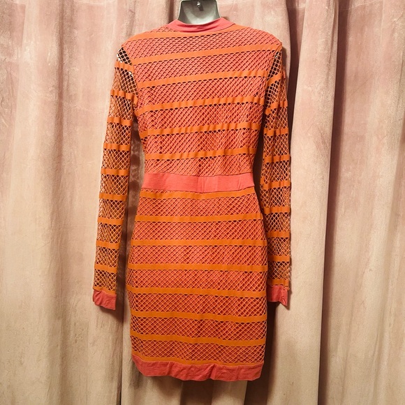 Coral Rust Fishnet Mini Dress - Picture 6 of 8